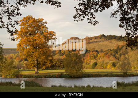 Herbstliche Farbenspiel über dem See in Beale Park in Berkshire, England Stockfoto