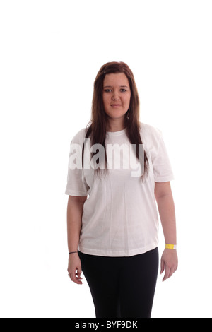 Junge Frau in einem weißen t-shirt Stockfoto