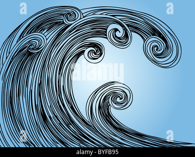 Riesige Tsunami-Flutwelle in den Ozean. Stockfoto