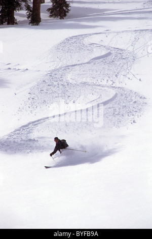 Telemark Schnee Ski im Tiefschnee in Mammoth Lakes, Kalifornien, USA Stockfoto