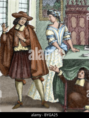 Jean Baptiste Poquelin, genannt Moliere (1622-1673). Französischer Dramatiker und Schauspieler. Uraufführung von "Tartuffe, 1667. Stockfoto