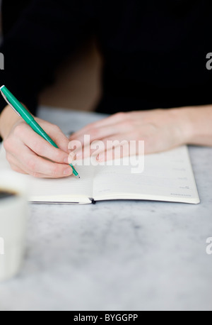 Frau auf Tagebuch schreiben Stockfoto