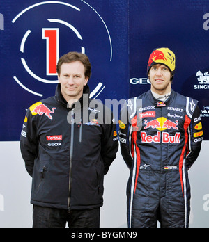 Pilot Sebastian Vettel (GER, rechts) und team principal Christian Horner (GBR), beide Red Bull Racing Formula One Team Stockfoto