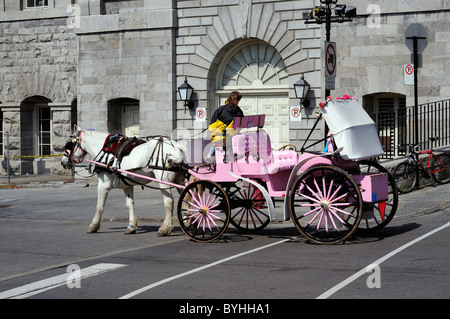 Pferdekutsche Kutsche In Vieux Montreal alten Hafen für Touristen Stockfoto