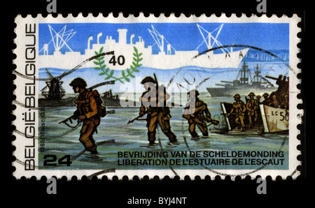 Belgien-ca. 1985:A Stempel gedruckt in Belgien zeigt Bild der Befreiung von der Schelde-Mündung, ca. 1985. Stockfoto