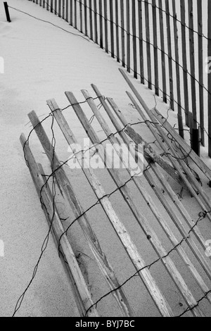 USA, Massachusetts, Chatham Strand Zyklon Zaun in Sanddünen entlang Atlantik auf Cape Cod am Sommermorgen Stockfoto