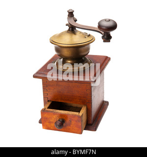 Eine schöne hölzerne Pfeffer oder Salzmühle. Studio Foto auf weißem Hintergrund Stockfoto