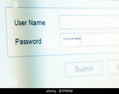Nahaufnahme des Login-Registerkarten auf dem Computermonitor... Stockfoto