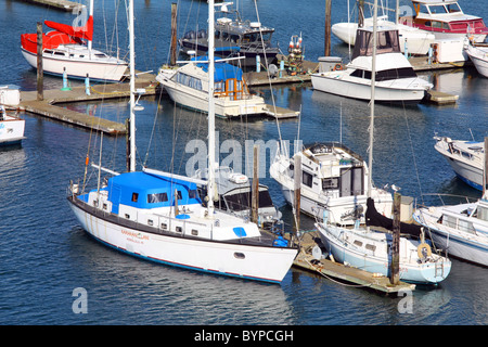 Genuss-Bootshafen und eine Vielzahl von Ozean-Schiffe in Newport, Oregon, USA, Vereinigte Staaten, Nordamerika. Stockfoto