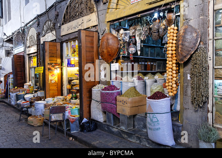 Gewürzläden Souk Al-Hamidiyah, Damaskus, Syrien Stockfoto