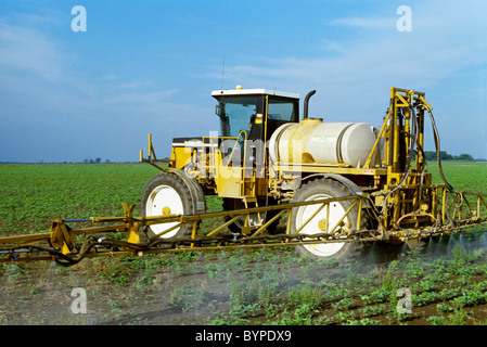 Landwirtschaft - chemische Anwendung eine RoGator gilt für frühen Wachstum Roundup Ready Soja Roundup Ultra / Arkansas, USA. Stockfoto
