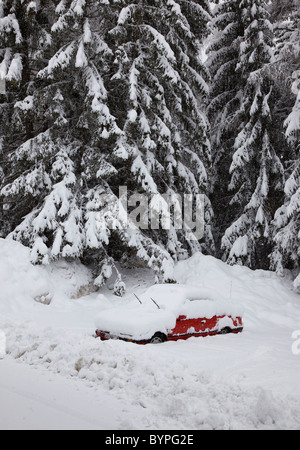 Zugeschneites Auto Auto nach Schneesturm Schnee winter Stockfoto