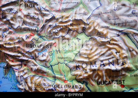 Stadtplan im Relief, Europa Frankreich Deutschland Italien Stockfoto