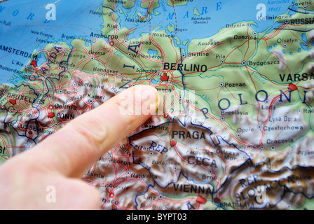 Stadtplan im Relief, Europa Frankreich Deutschland Italien Stockfoto