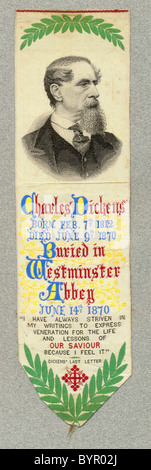 Gewebte Seide Lesezeichen zum Gedenken an Tod von Charles Dickens 1870 Stockfoto