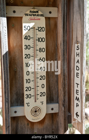 Schatten Temperatur am unteren Rand der Grand Canyon im Bright Angel Campground überschreitet 100 Grad Fahrenheit am Mittag. Stockfoto