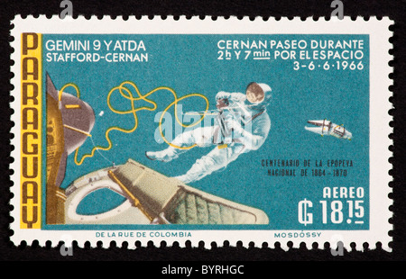 Briefmarke aus Paraguay, die Darstellung von Gemini 9. Stockfoto