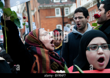 5. Februar 2011. Protest gegen Mubarak an der ägyptischen Botschaft London Stockfoto