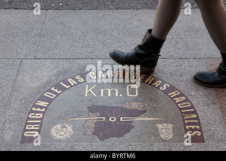 Kilometer Null in der Mitte von der Puerta del Sol in Madrid Stockfoto