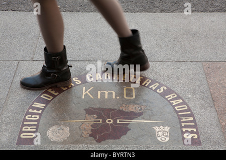 Kilometer Null in der Mitte von der Puerta del Sol in Madrid Stockfoto