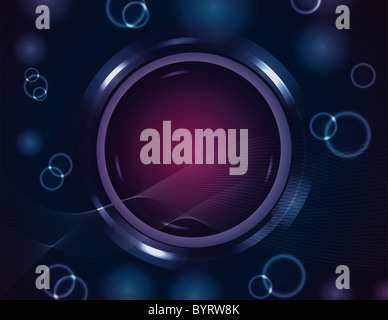 Vektor-Hintergrund mit metallischen Kreis textfreiraum im Zentrum und leuchtende Kreise und Wellen Stockfoto