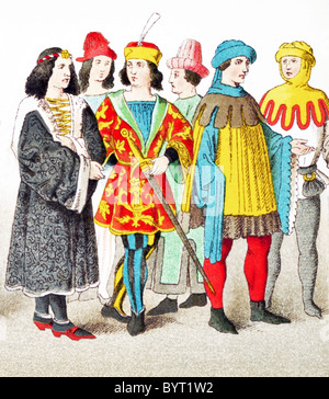 Die Zahlen, die hier vertreten sind (von links nach rechts) sechs deutsche Patrizier 1450 und 1500 n. Chr.. Stockfoto