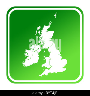 Großbritannien oder England Map-Schaltfläche Farbverlauf grün; isoliert auf weißem Hintergrund mit Beschneidungspfad. Stockfoto