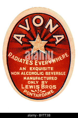 Alte Papier Pop-Label für reine Avona nicht-alkoholische Getränke von Lewis Bros von Ponterdawe. EDITORIAL NUR Stockfoto