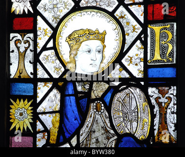 Mittelalterliche Glasmalereien in St. Laurence Church, Diddington, Cambridgeshire, England, UK Stockfoto