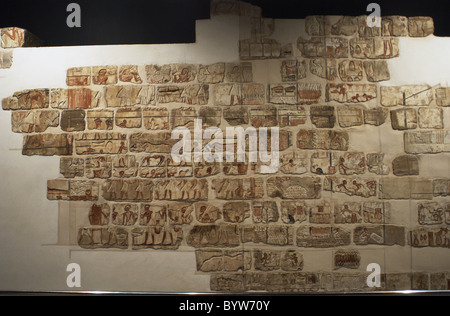 Ägyptische Kunst. Talatat Wände aus dem Tempel von Amenophis IV. Stockfoto