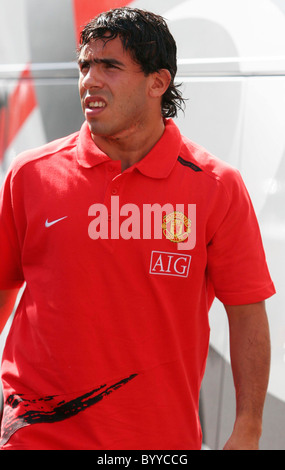 Carlos Tevez Manchester United Spieler kommen lesen Spiel im Old Trafford zu Manchester United Vs beobachten. Manchester, Stockfoto