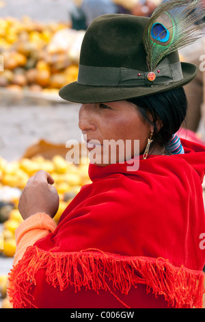 Aufgenommen am Zumbahua Samstag Indiomarkt, Ecuador, in der Nähe von Latacunga und Quilotoa Kratersee Stockfoto