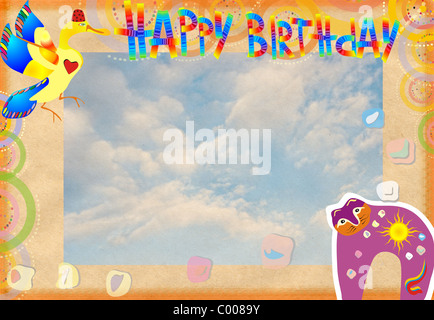 originelle Grußkarte mit der Katze und der Vogel Stockfoto