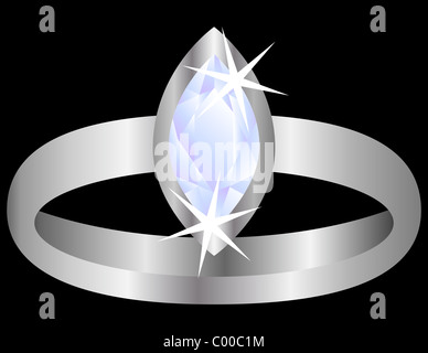 Glänzende Diamantring isoliert auf schwarz Stockfoto