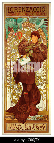 Alphonse Mucha (Alfons Maria) 1860-1939 Programmheft, Plakat Sarah Bernhardt in Lorenzaccio Théâtre De La Renaissance 1896 Stockfoto