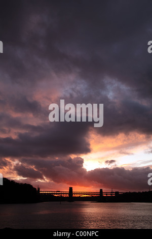 Britannia Bridge über die Menai Straits, Anglesey, Wales Stockfoto