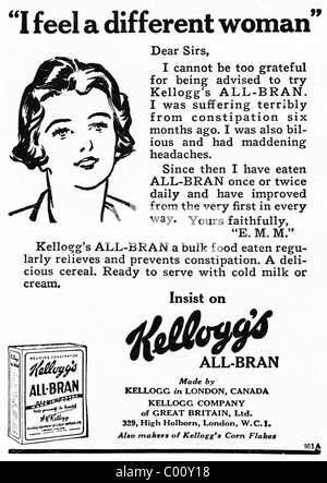 1920er Jahre Werbung in Verbraucher-Magazin für KELLOGG'S ALL-KLEIE-Müsli Stockfoto