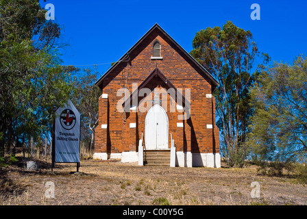 Tungamah Uniting Church, Tungamah, Victoria, Australien befindet sich in einer kleinen Weizen-Stadt mit vielen historischen Gebäuden. Stockfoto