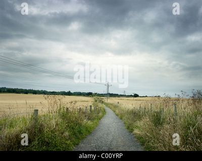 Weg durch he Felder in Moulton Cheshire, Bestandteil der Cheshire-Radweg / Byway in Richtung Davenham Dorf Stockfoto