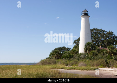 Erbaut im Jahre 1831 an den Ufern der Apalachee Bucht, führt der St. Marks Lighthouse Bootsfahrer bis zum Eingang des Flusses St. Marks. Stockfoto