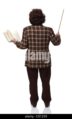 leitende Lehrerin auf weißem Hintergrund stehen Stockfoto
