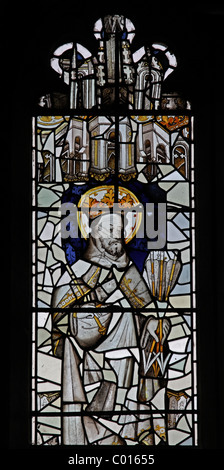 15. Jahrhundert Glasmalerei Darstellung St Edmund, Stiftskirche St. Bartholomäus, Tong, Shropshire Stockfoto