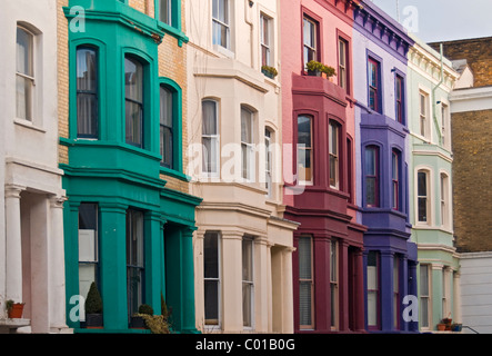 Bunte Haus vorderen Fassaden, Lancaster Road, Portobello / Kensington, London, England, Vereinigtes Königreich Stockfoto