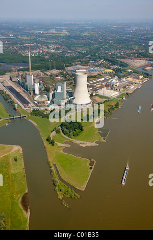 Luftaufnahme, neues Kraftwerk, Kohle-Kraftwerk Evonik Steag, Duisburg-Walsum, ehemals Walsum Kohlenbergwerk, Norske Skog Pflanze Stockfoto