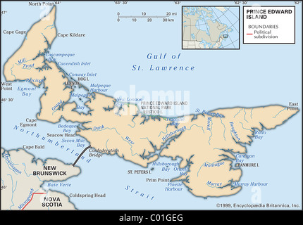 Physische Karte von Prince-Edward-Insel Stockfoto
