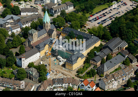 Luftaufnahme, Renovierung der Folkwang Universität der Künste, Werden Abbey, Essen, Ruhrgebiet, Nordrhein-Westfalen Stockfoto