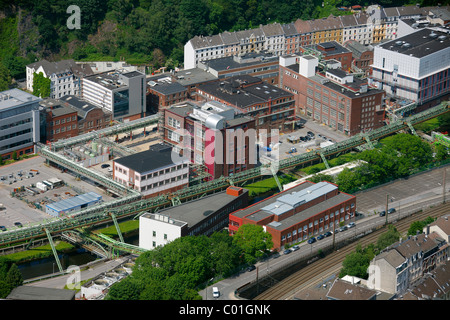 Luftbild, Schwebebahn, Bayer Werk Werk, Friedrich-Ebert-Straße Straße, Selmaweg Straße, Bayer Schering Pharma AG Stockfoto