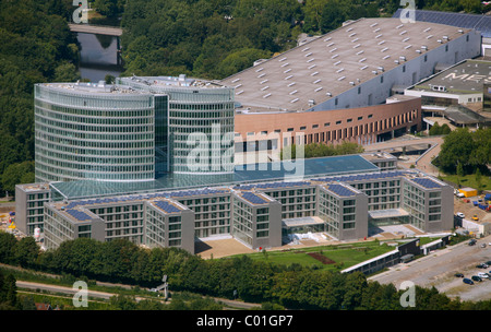 Luftbild, neue Konzernzentrale der EON Ruhrgas, eine deutsche Energie Corporation, Essen, Ruhrgebiet, Nordrhein-Westfalen Stockfoto