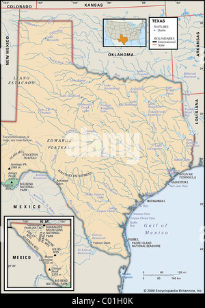 Physische Karte von Texas Stockfoto