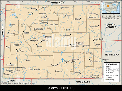 Politische Karte von Wyoming Stockfoto
